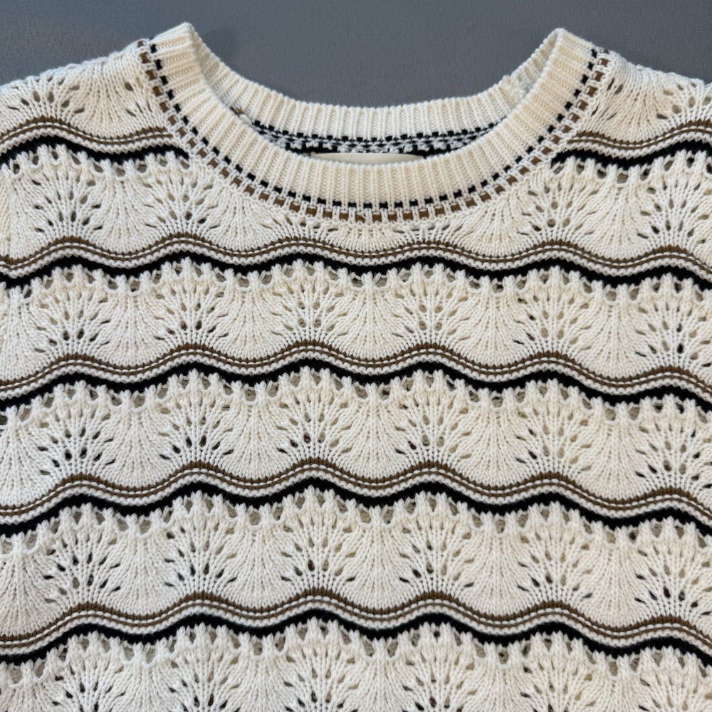 Marled Womens Crocheted Sweater Scalloped Pattern Sort Sleeve Size‎ M